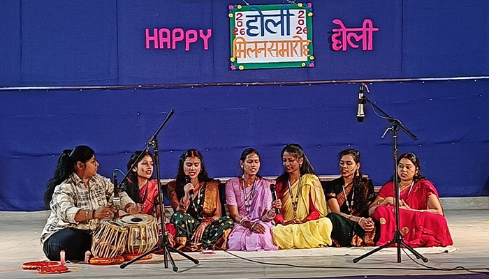 Students performing traditional group music during the cultural program